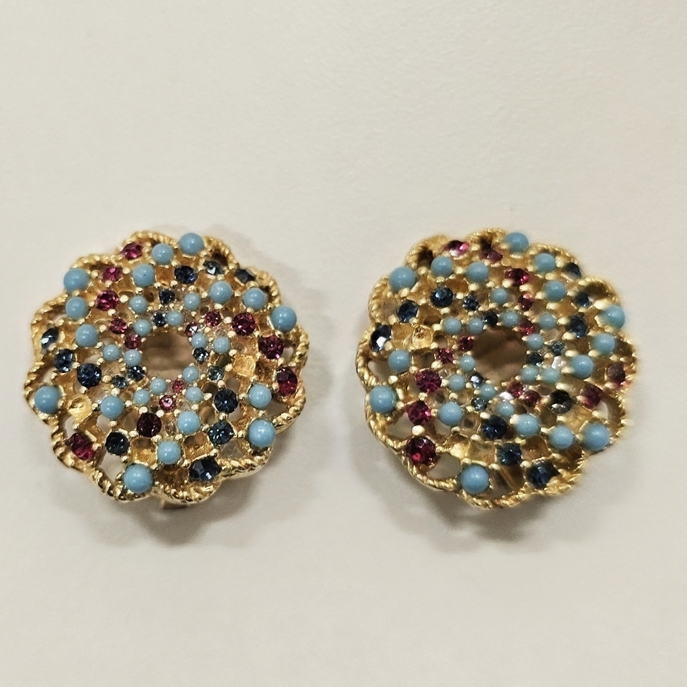 Vintage Sarah Coventry  Rhinestone and Beaded Brooch & Earring Set - Picture 4 of 6